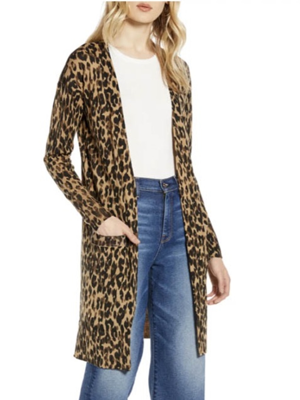 HALOGEN ANIMAL PRINT LONG CARDIGAN